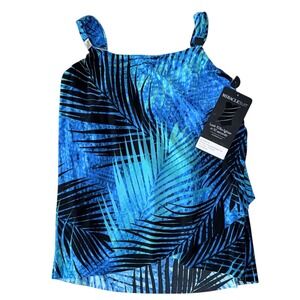 MiracleSuit Size 10 DD Blue Tankini Palm Tree Dazzle Top Slimming Swimwear NWT
